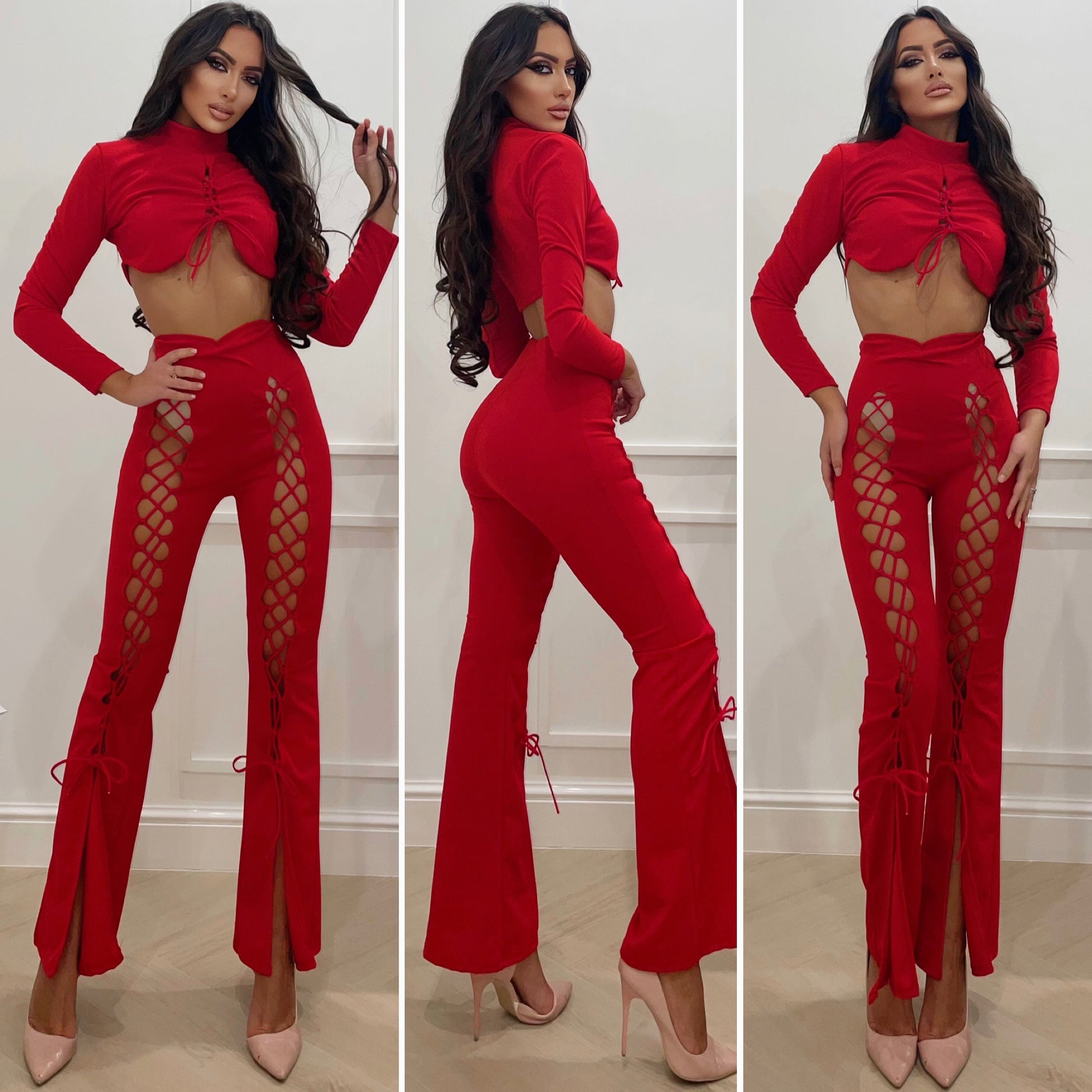 Completo top e pantalone lace rosso - R.a. Boutique 