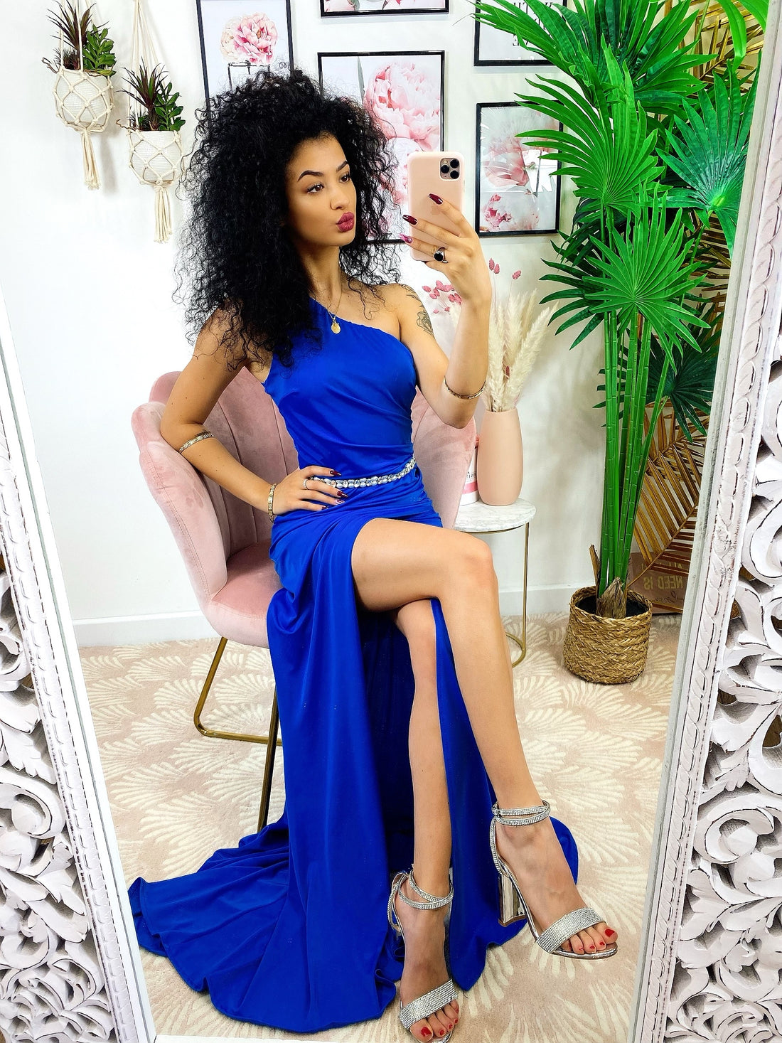 Dress Lungo a sirena monospalla blu elettrico - R.a. Boutique 