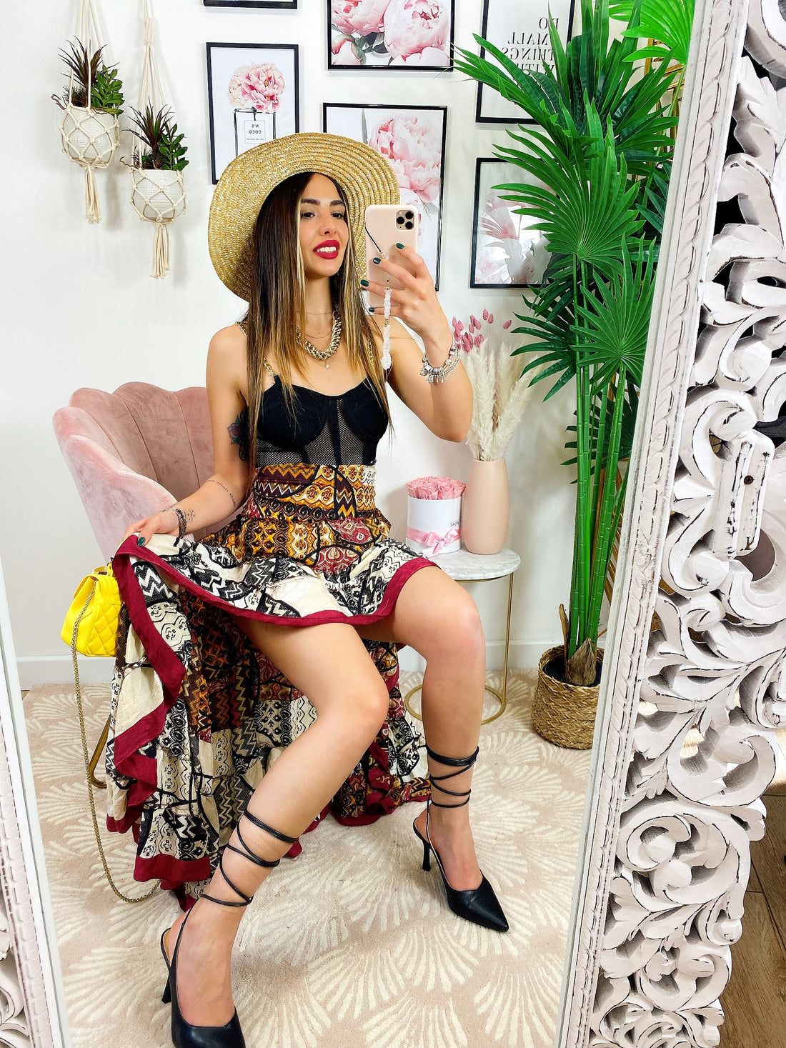 Gonna asimmetrica a fantasia fascia rossa - R.a. Boutique 