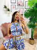 Completo floreale Gonna e top con fiocco dettagli Blu - R.a. Boutique 