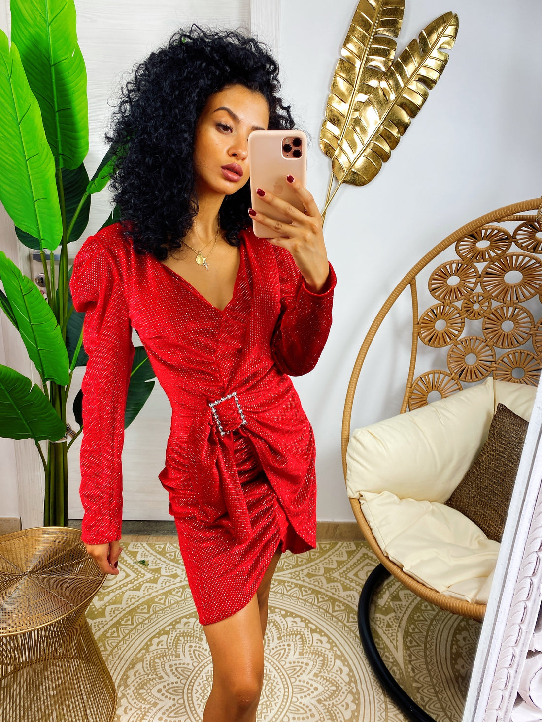 Abito in velluto con cintura glitterata manica bombata - R.a. Boutique 