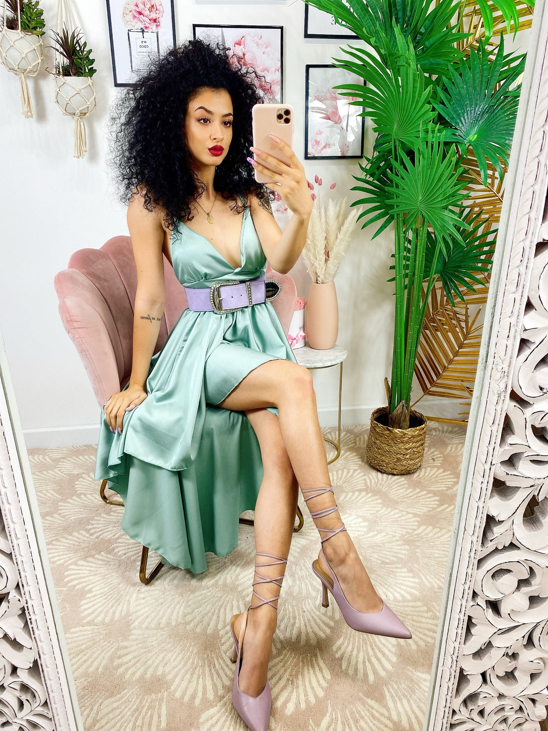 Abito in raso con gonna asimmetrica verdeacqua - R.a. Boutique 