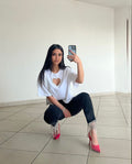 T-shirt bianca con cuore e strass - R.a. Boutique 