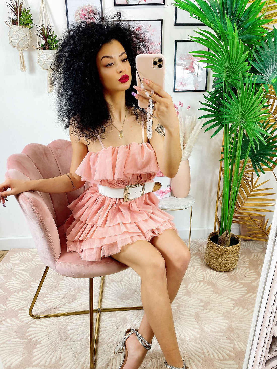 Abito in tulle a balze Venere Cipria - R.a. Boutique 