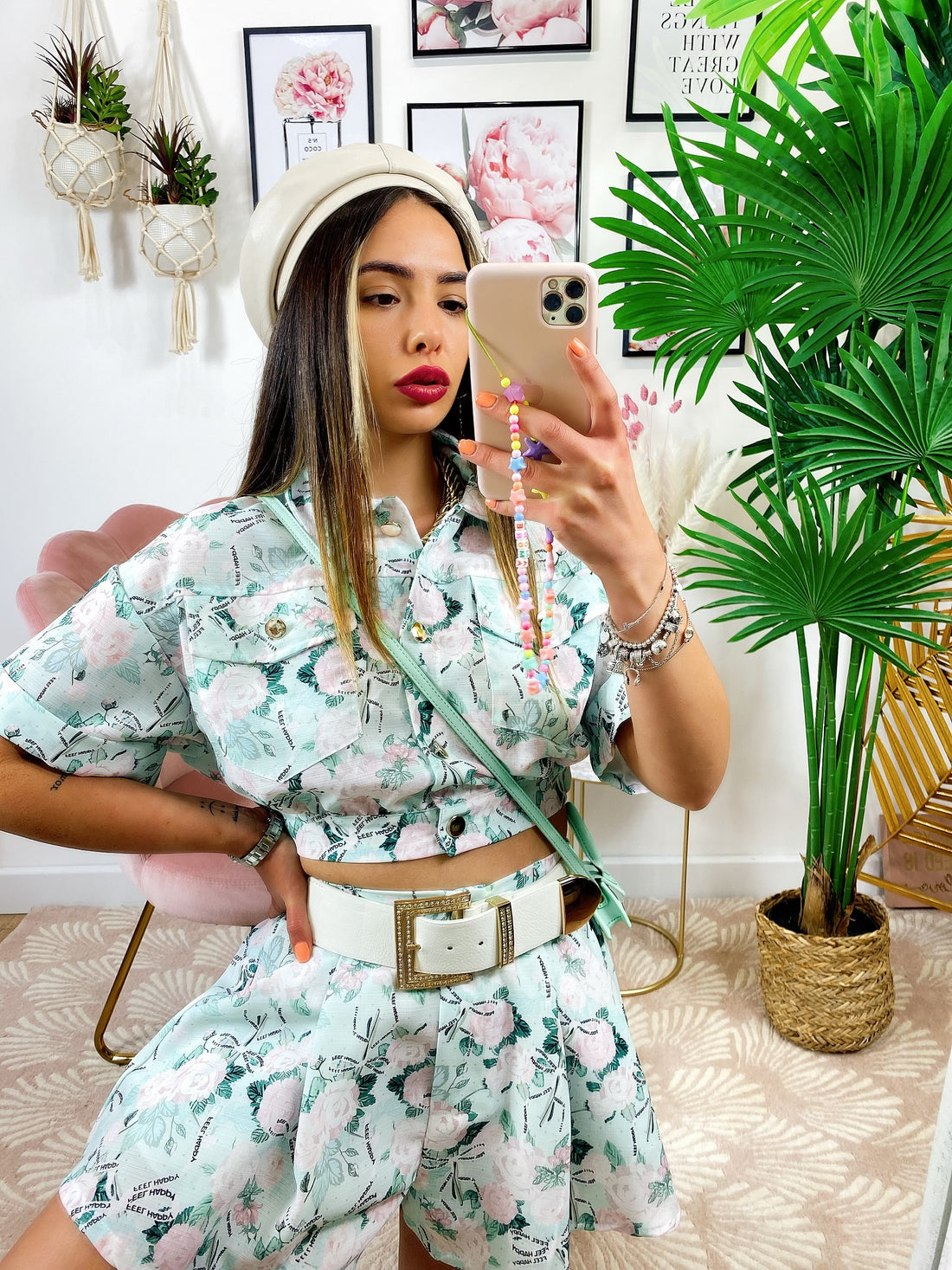 Completo Short e Giacca base Verdeacqua a fiori - R.a. Boutique 