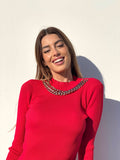 Abito in maglia rosso con catene Oro - R.a. Boutique 