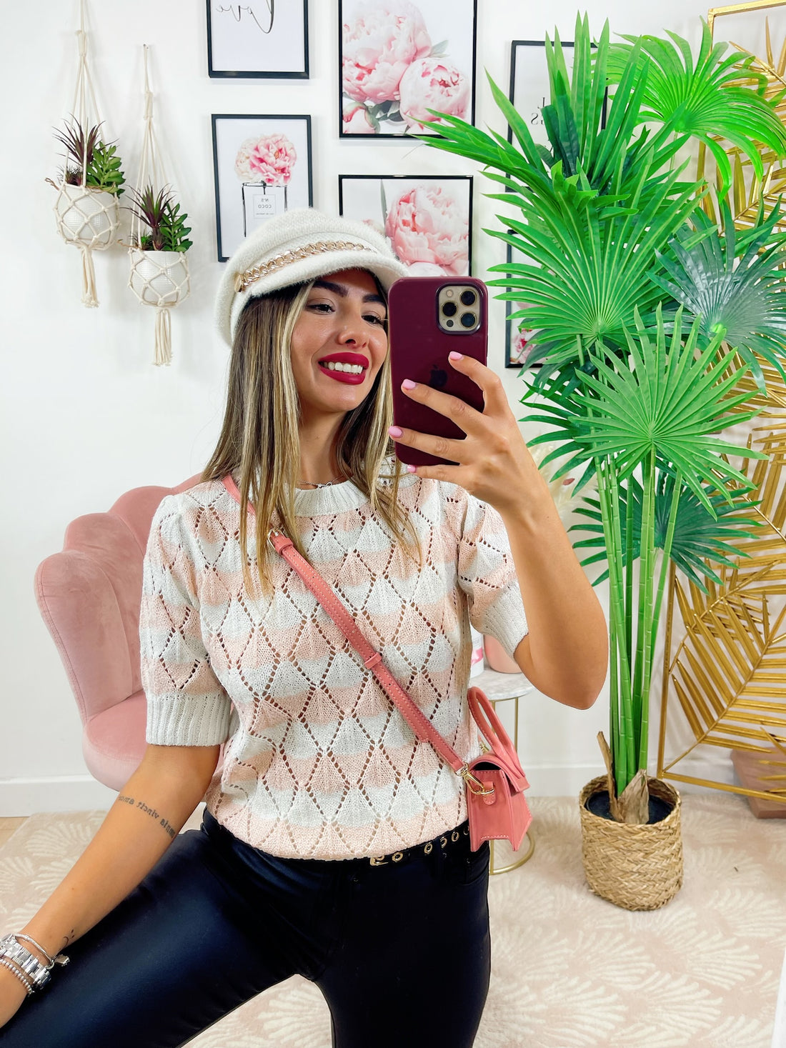 Maglioncino con ricami a righe Rosa - R.a. Boutique 