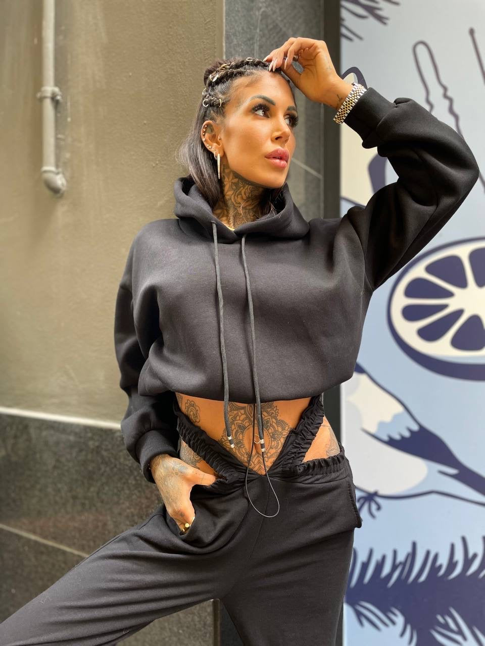 Felpa con elastico nera - R.a. Boutique 