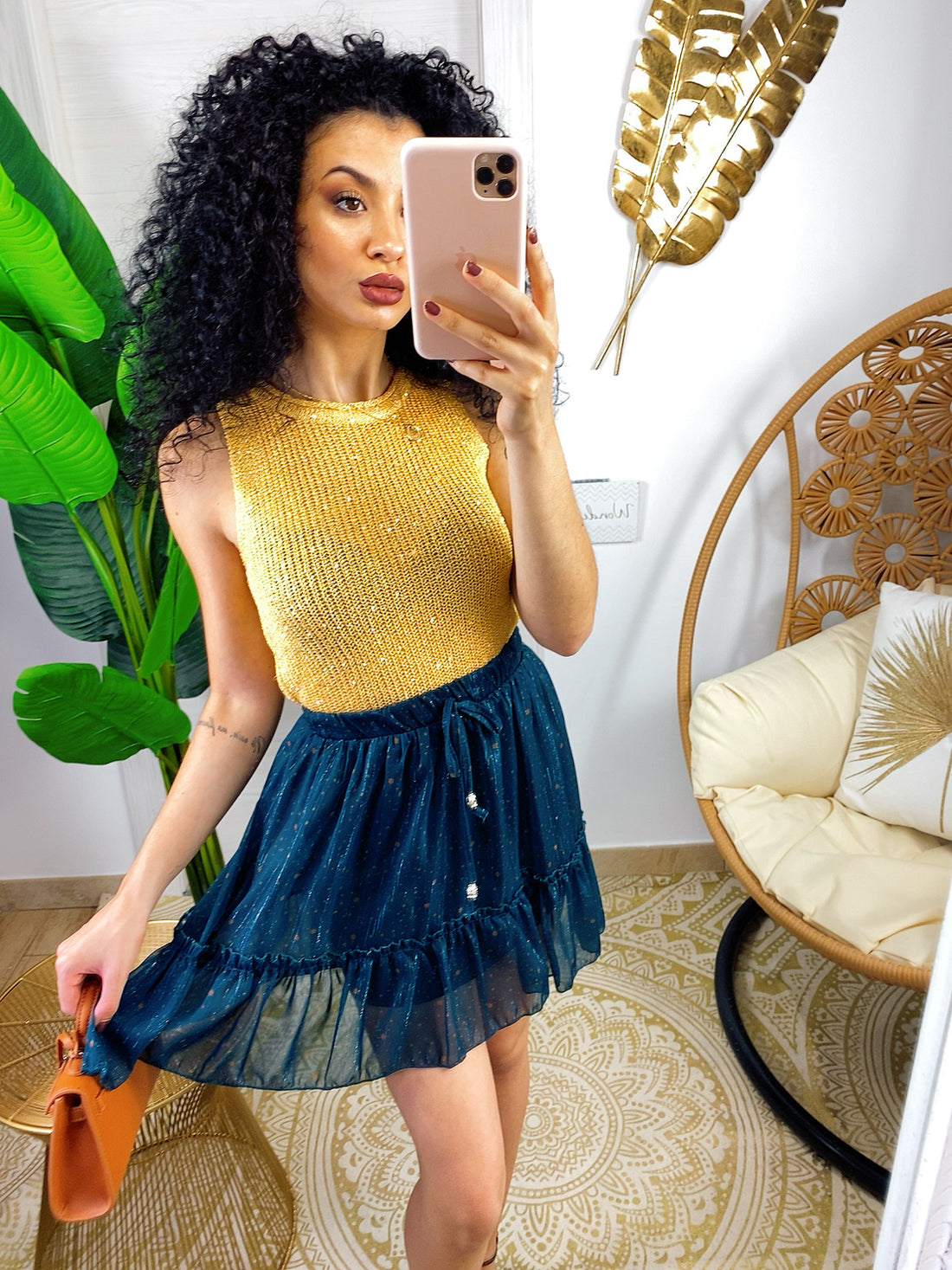 Gonna con stelline petrolio - R.a. Boutique 