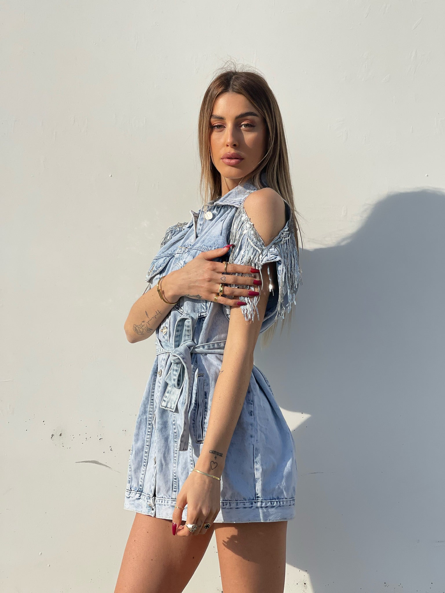 Abito in jeans con frange in paillettes - R.a. Boutique 