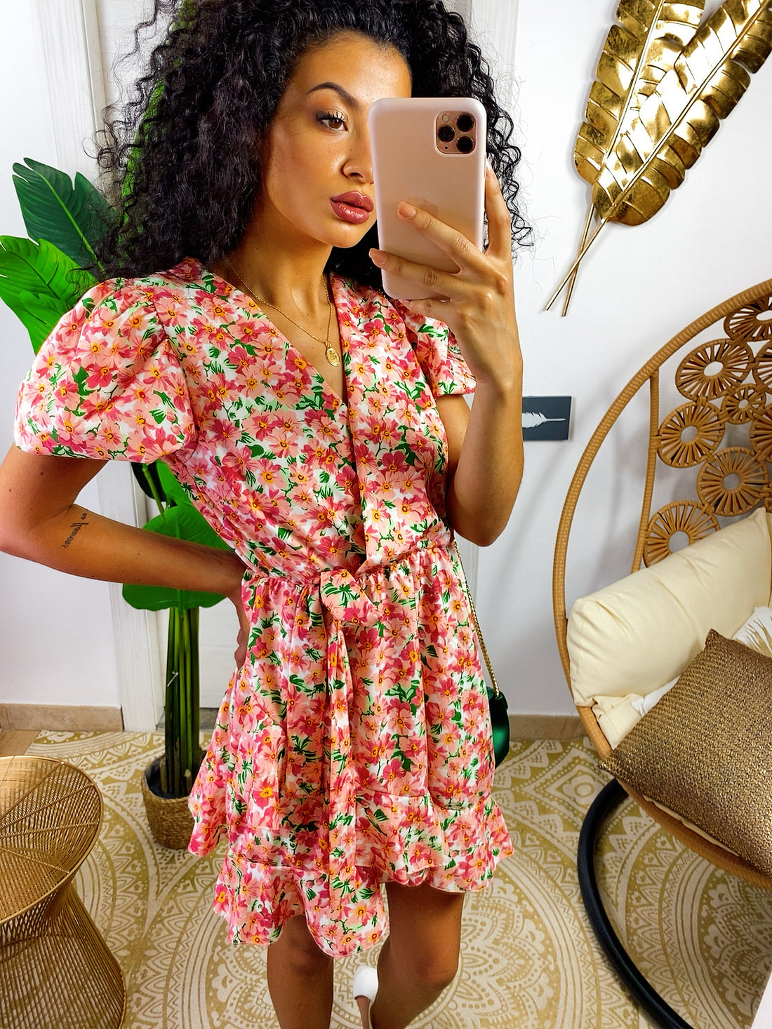 Abito a fiori pesca - R.a. Boutique 