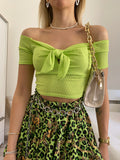 Top lime scollo a barchetta e fiocco - R.a. Boutique 