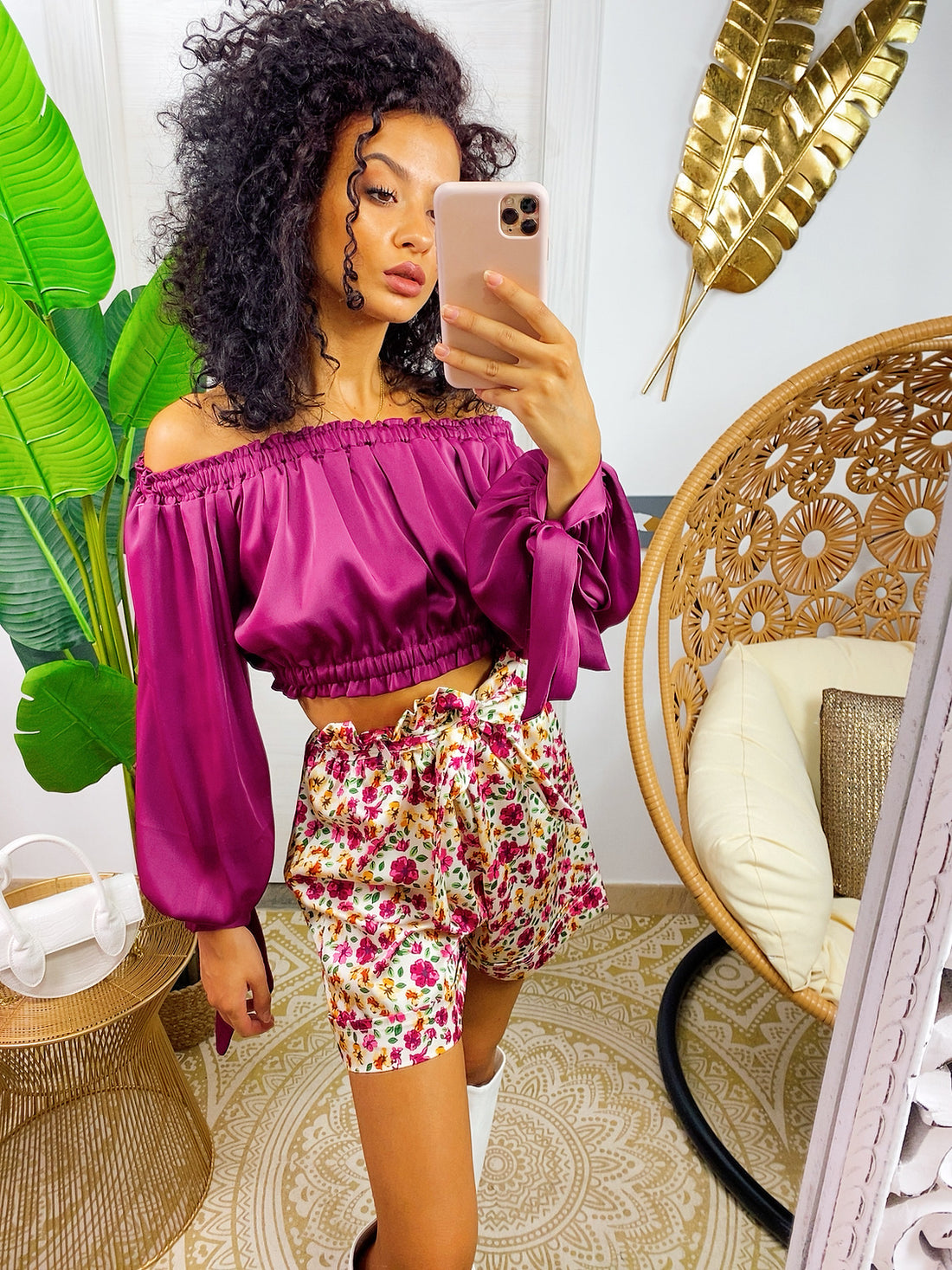 Top in raso manica lunga peonia - R.a. Boutique 