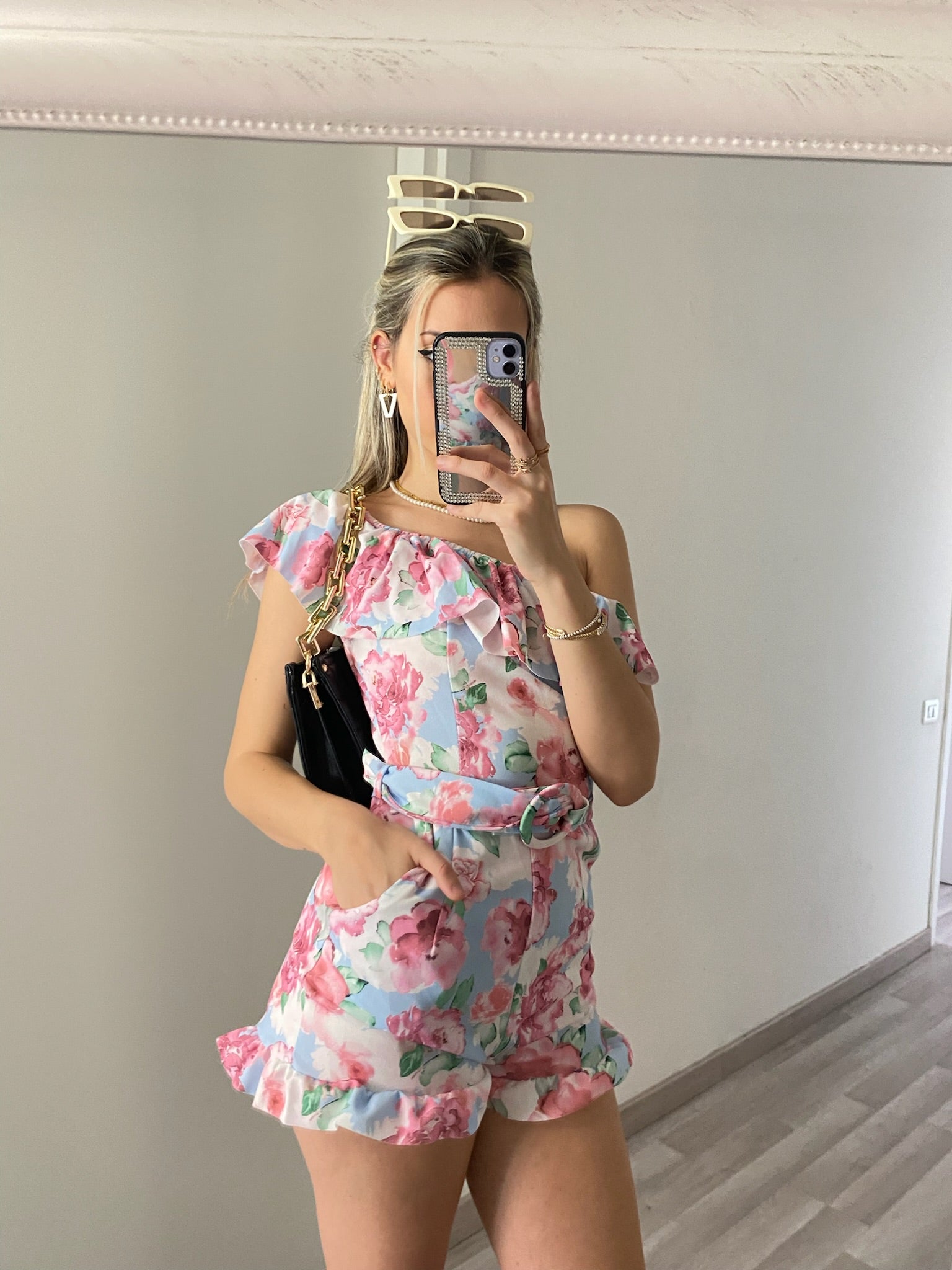 Tuta monospalla fiori rosa - R.a. Boutique 