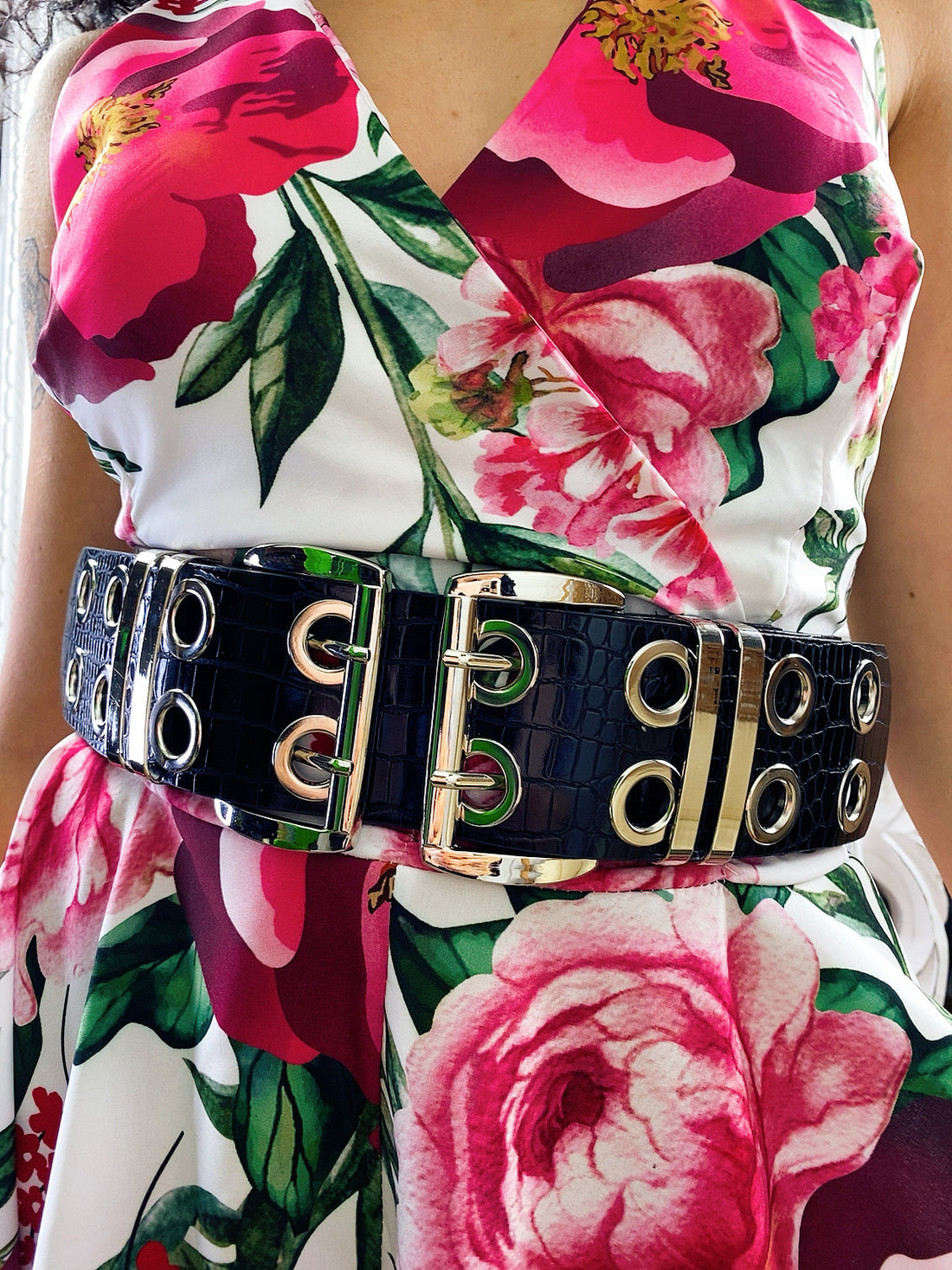 Cinturone con doppi occhielli coccodrillato - R.a. Boutique 