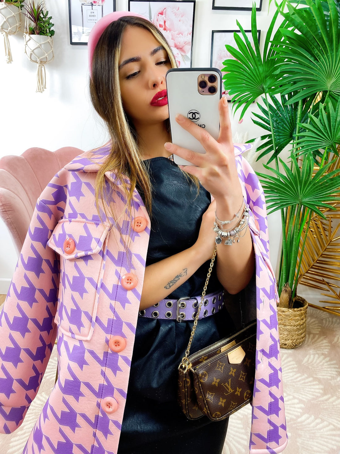 Giaccone pied de poule Rosa lilla - R.a. Boutique 