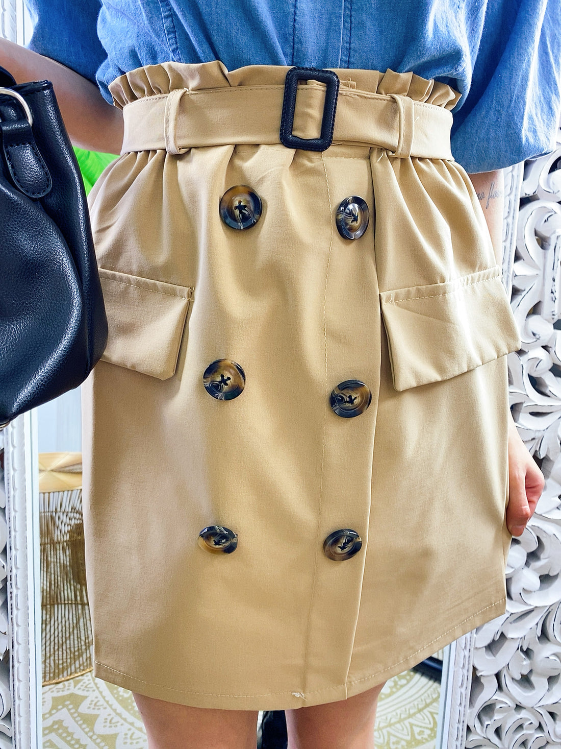 Gonna in cotone con bottoncini e cintura - R.a. Boutique 