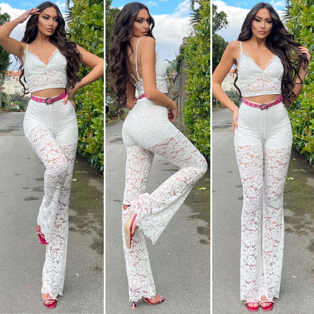 Completo top e pantalone pizzo bianco - R.a. Boutique 