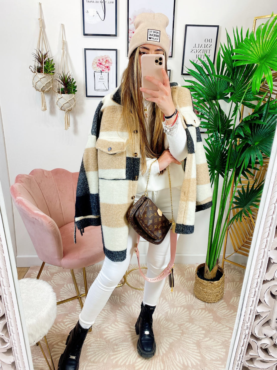 Giacca a quadri Beige con frange - R.a. Boutique 