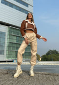 Pantalone in ecopelle con catenina beige - R.a. Boutique 