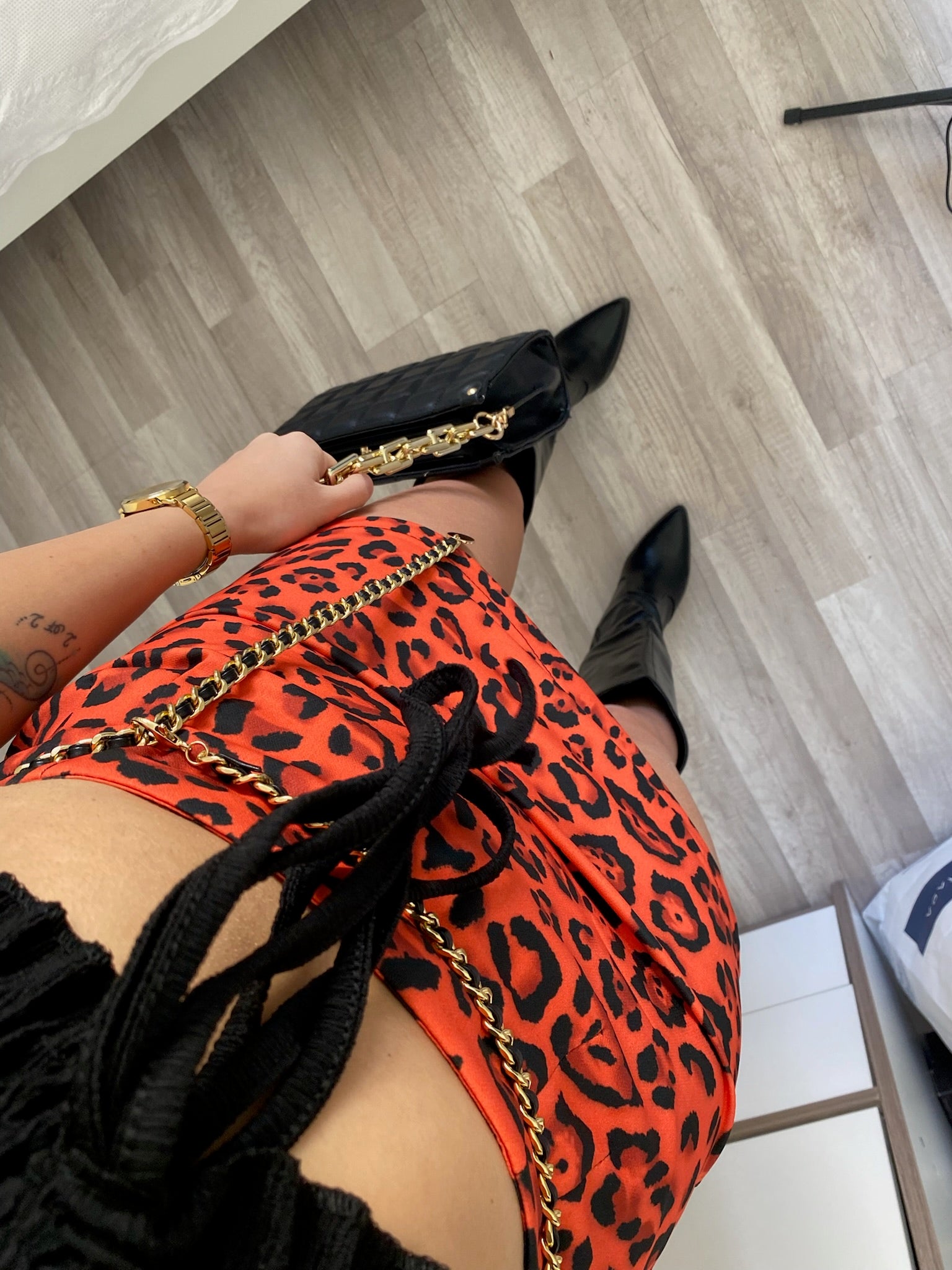 Gonna animalier arancio nero - R.a. Boutique 