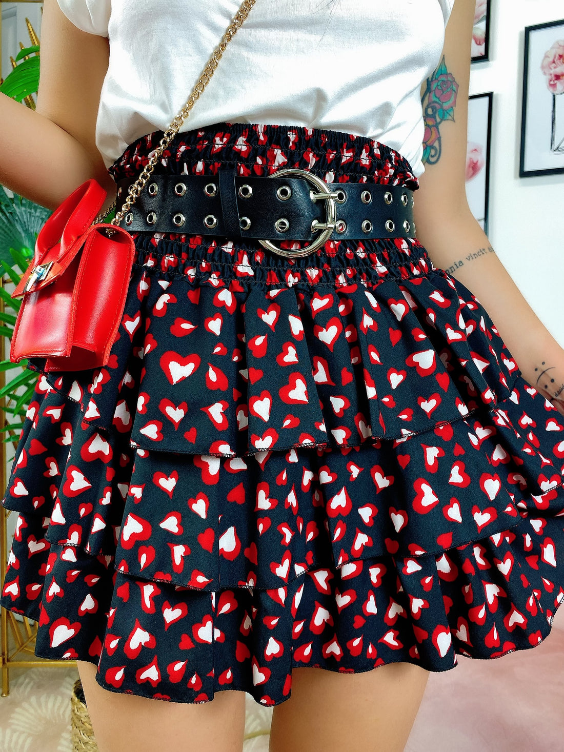 Gonna a balze nera con cuori - R.a. Boutique 