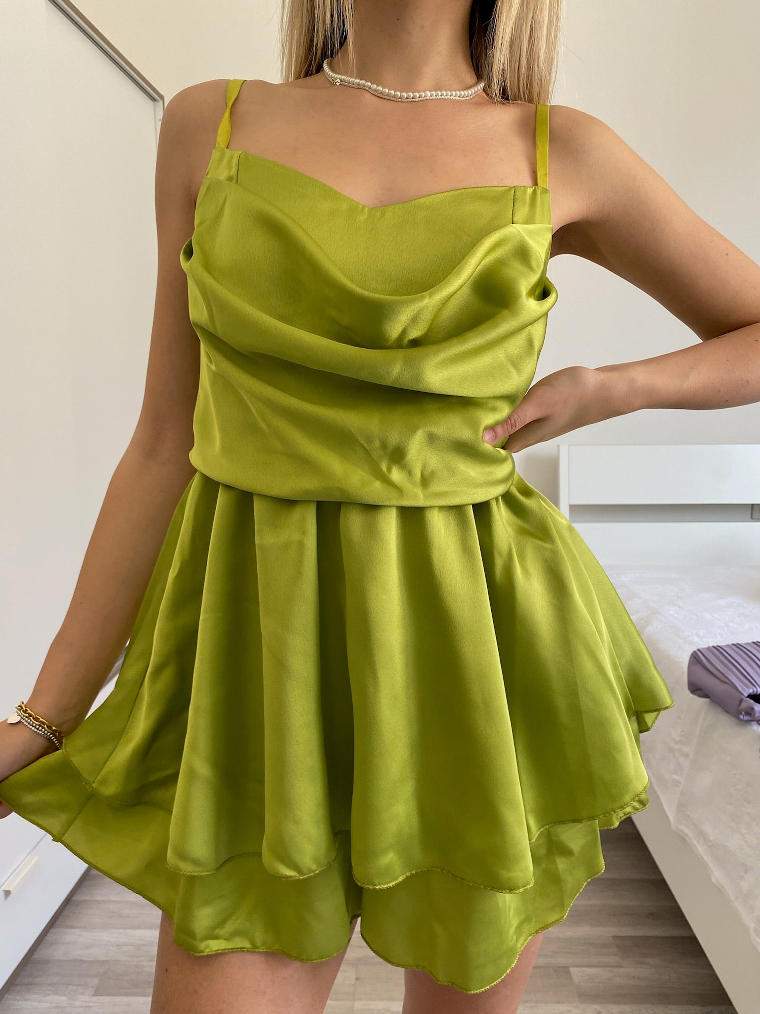 Tutina in raso lime - R.a. Boutique 