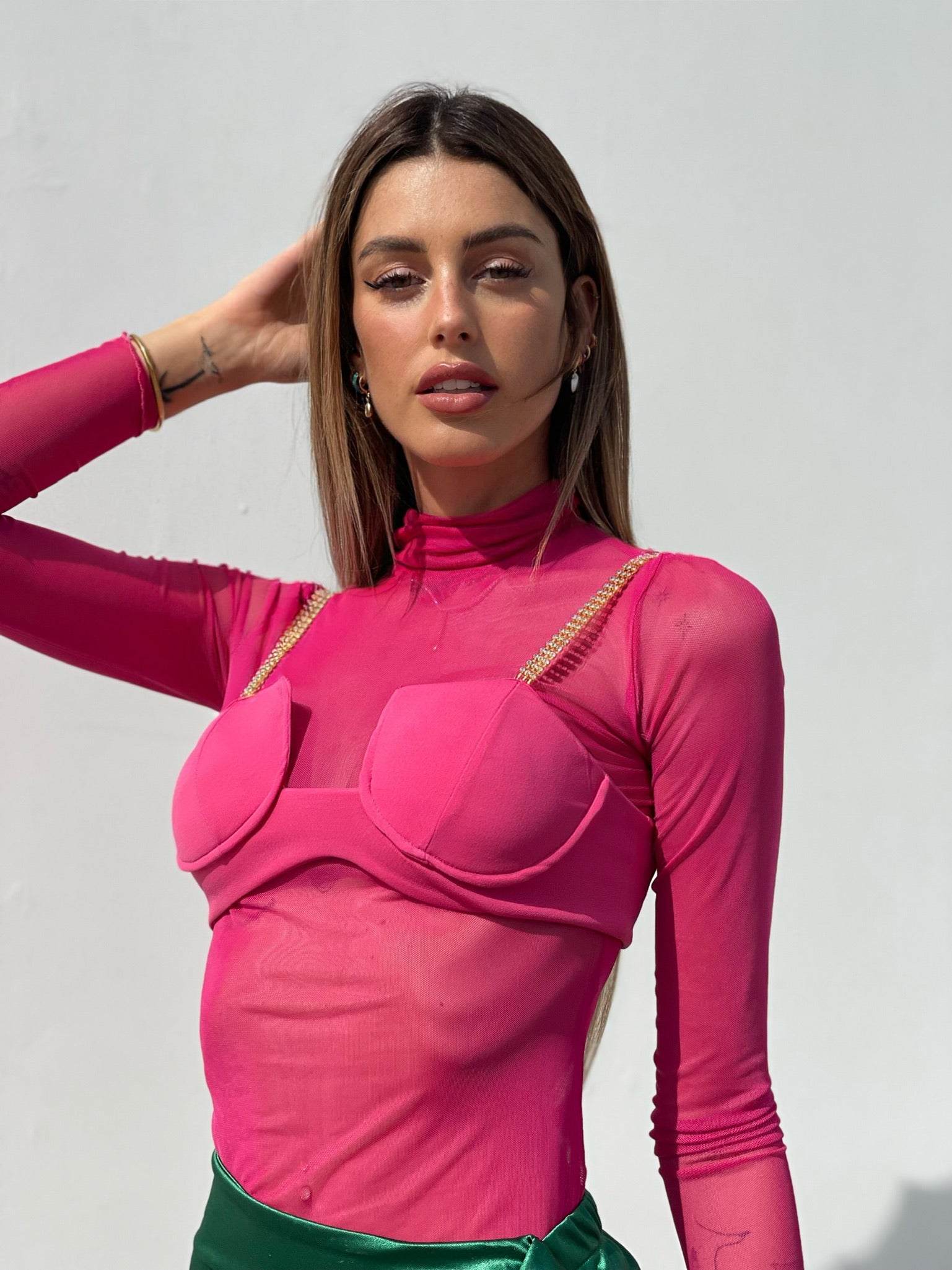 Camicia velata con corpino Fuxia - R.a. Boutique 