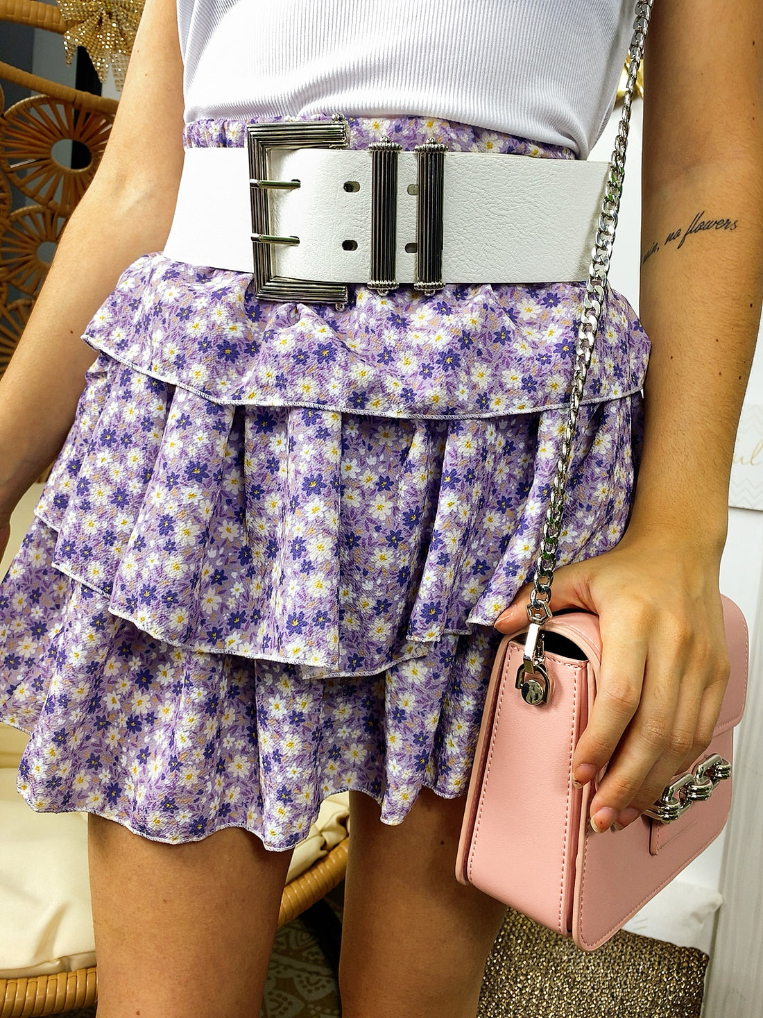 Gonna a balze fiori lilla - R.a. Boutique 