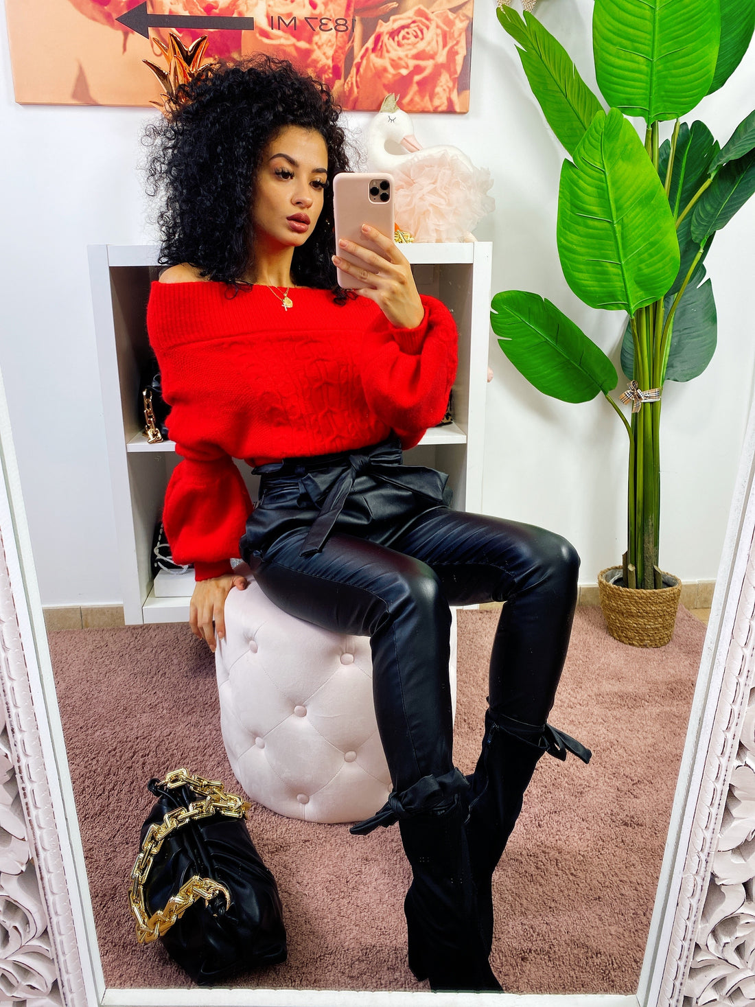 Maglione scollo a barchetta con trecce rosso - R.a. Boutique 