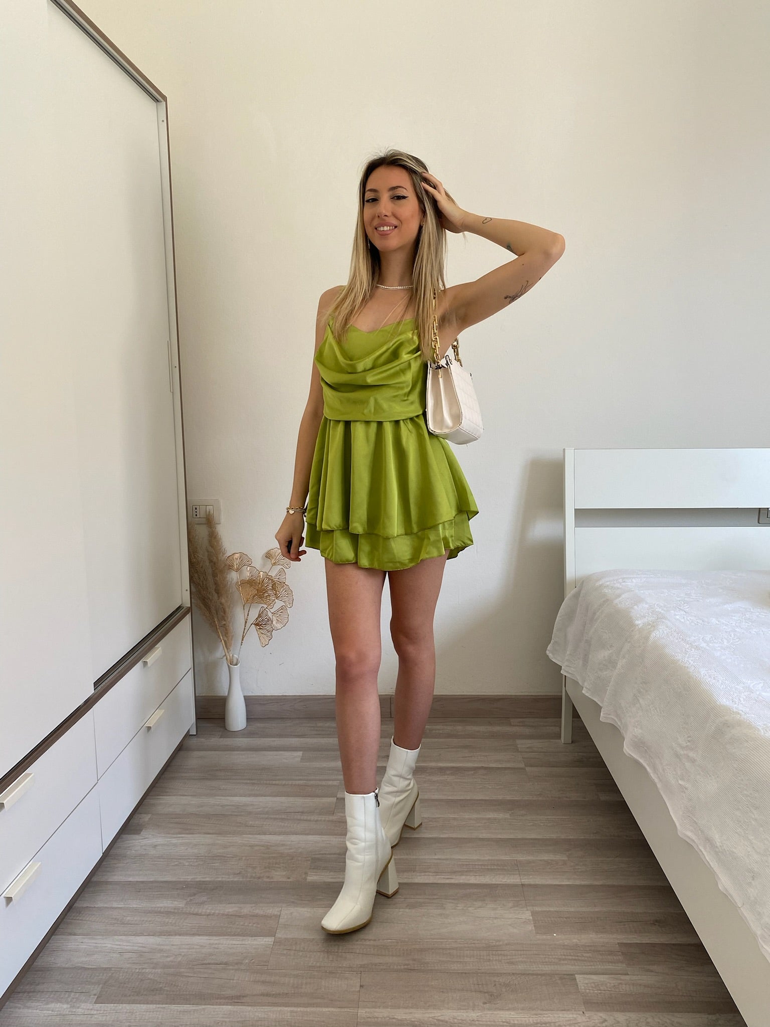 Tutina in raso lime - R.a. Boutique 