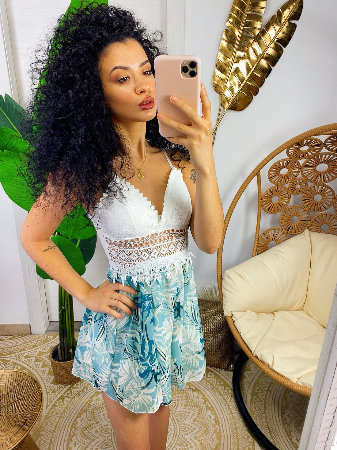 Tutina con pizzo e stampa verde - R.a. Boutique 