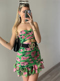 Completo top e gonna verde e rosa - R.a. Boutique 