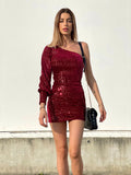 Abito con paillettes monospalla Bordeaux - R.a. Boutique 