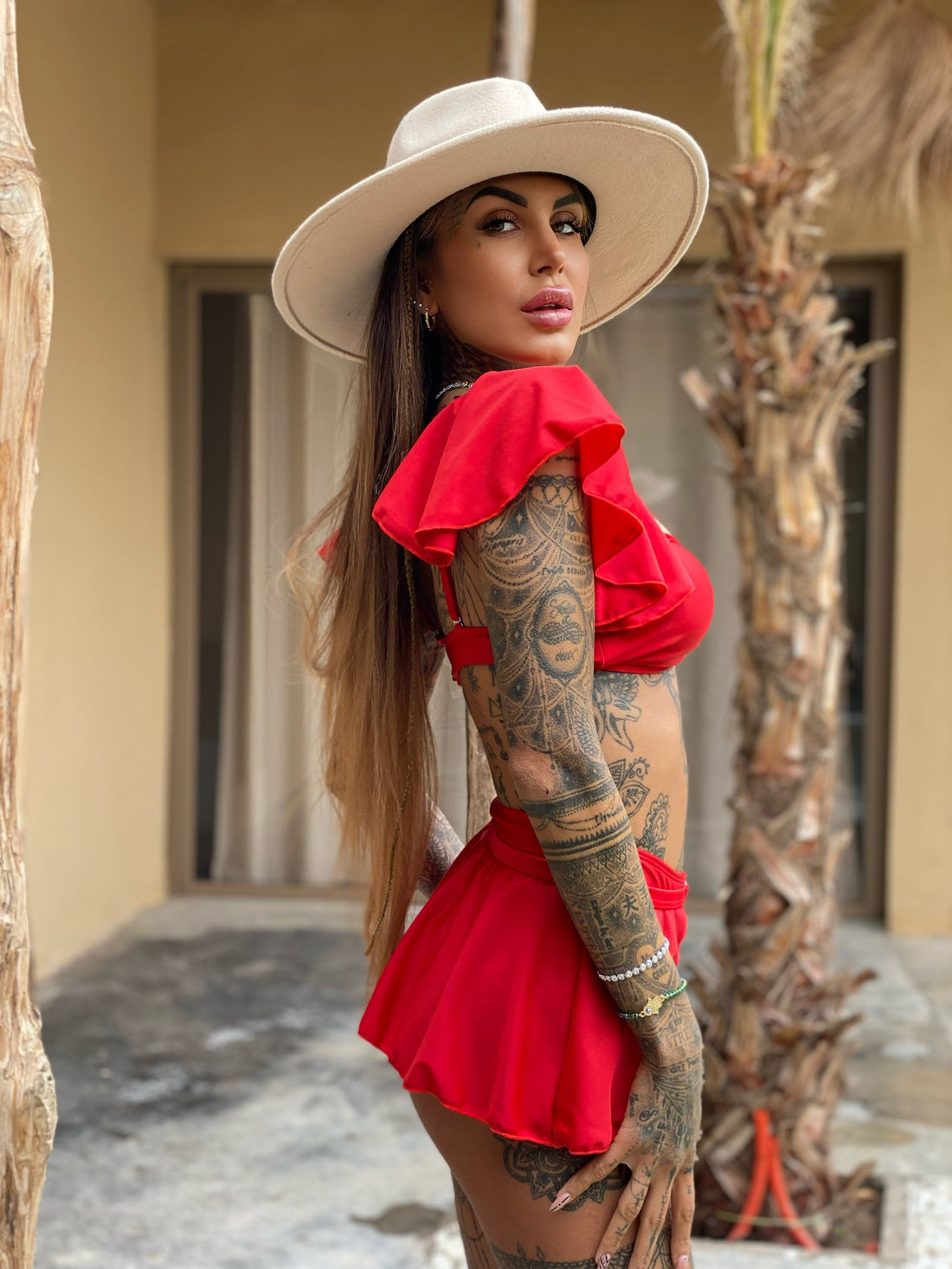 Bikini a fascia con maniche Rosso - R.a. Boutique 