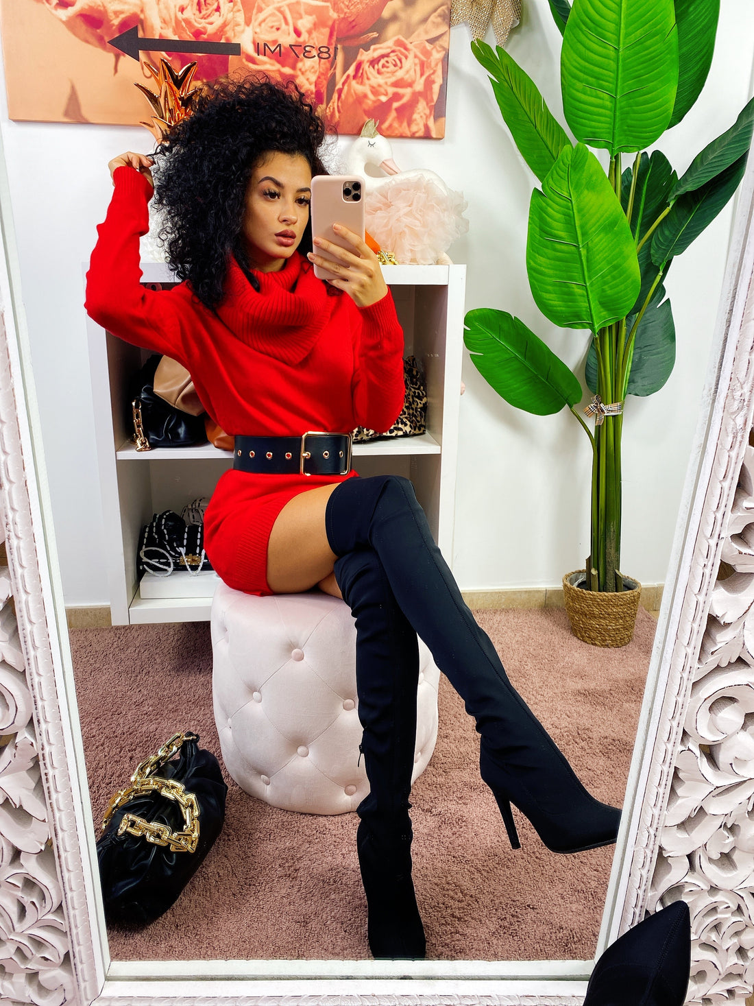 Abito in maglia collo alto rosso - R.a. Boutique 