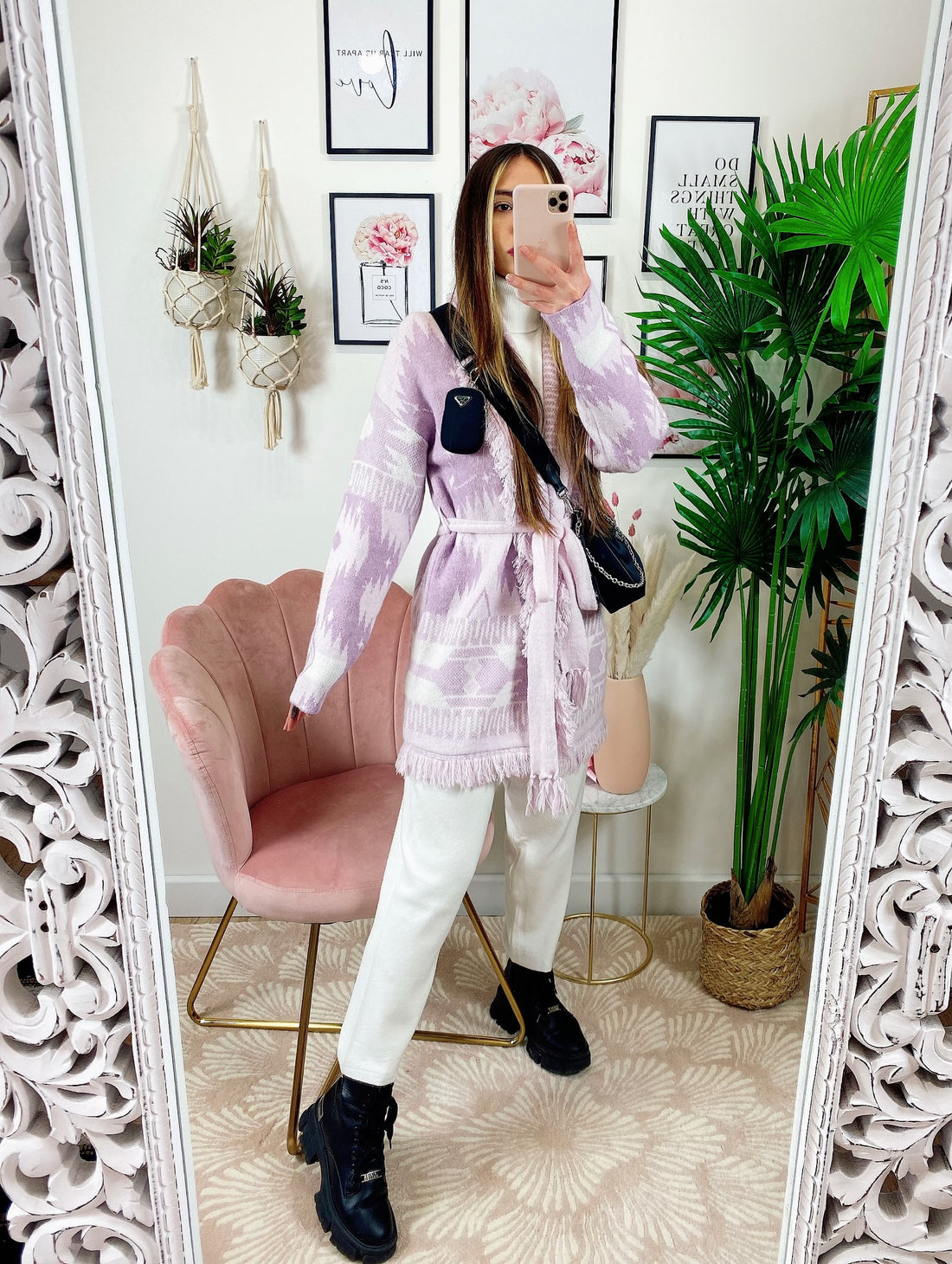 Cardigan con frange e cinta glicine alta qualità - R.a. Boutique 