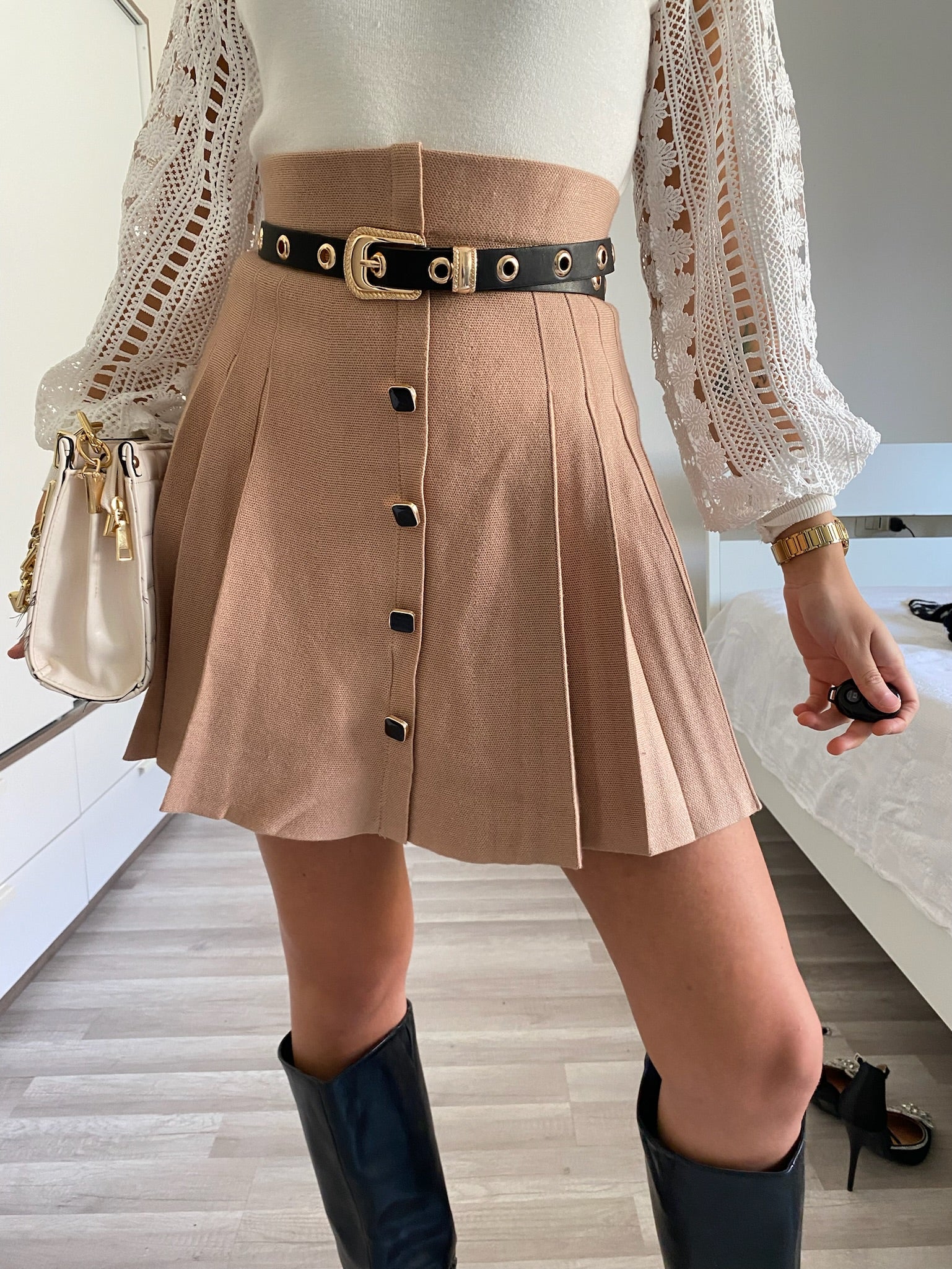 Gonna a pieghine in lana apricot - R.a. Boutique 