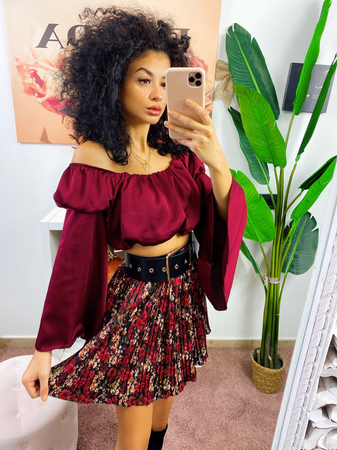 Top in raso manica lunga bordeaux - R.a. Boutique 