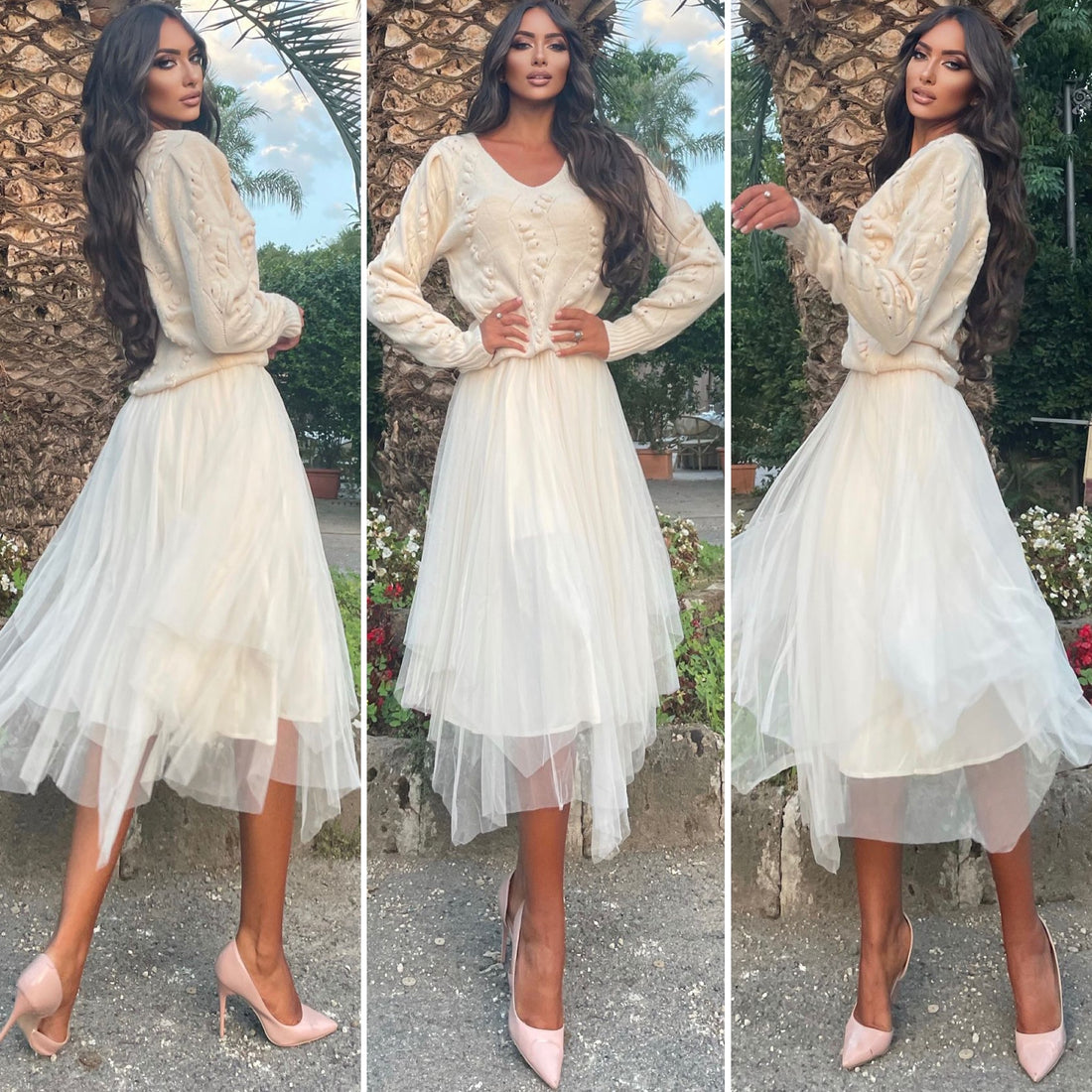 Completo Pull e abito panna - R.a. Boutique 