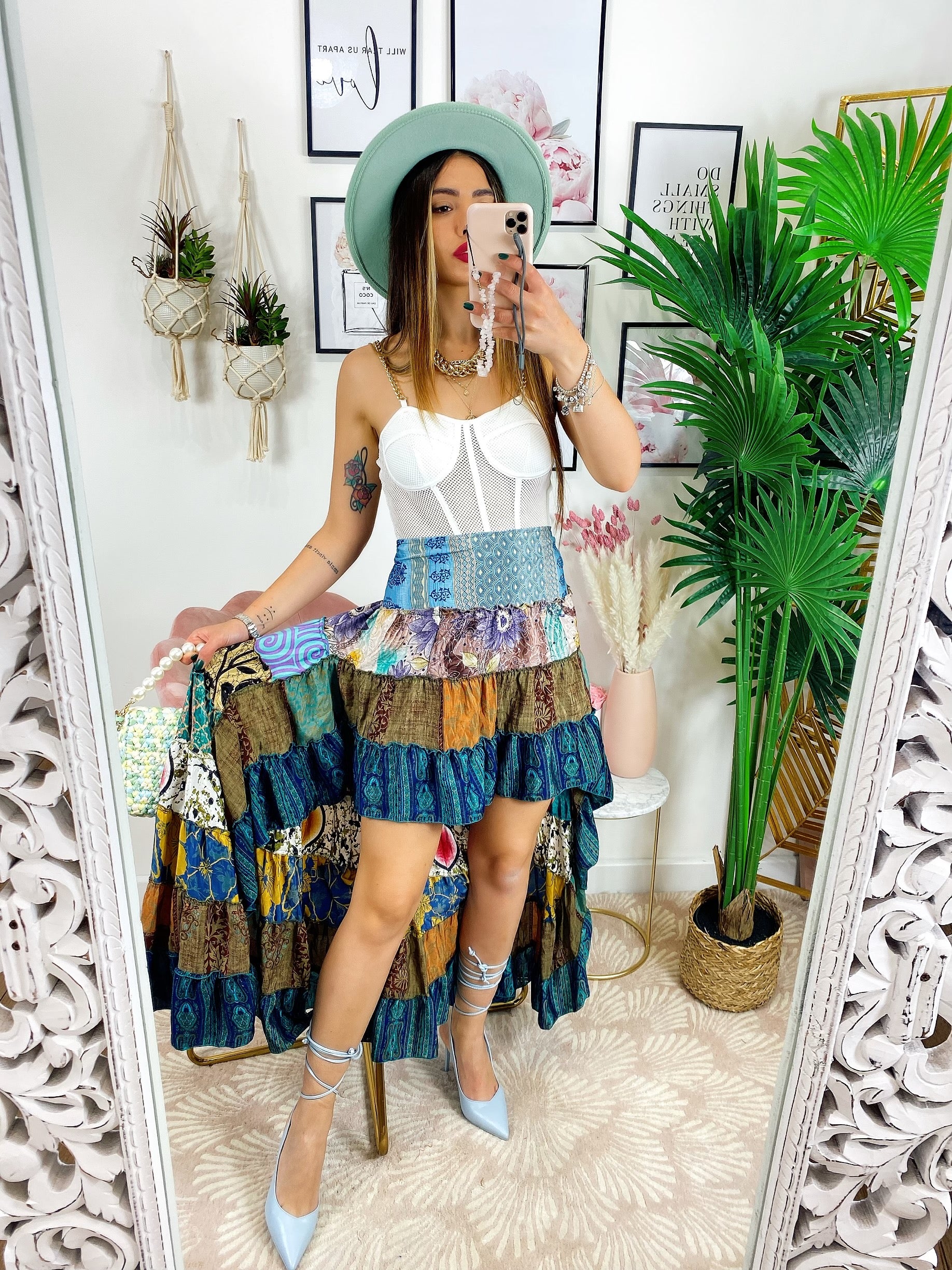 Gonna asimmetrica etnica toni azzurri - R.a. Boutique 