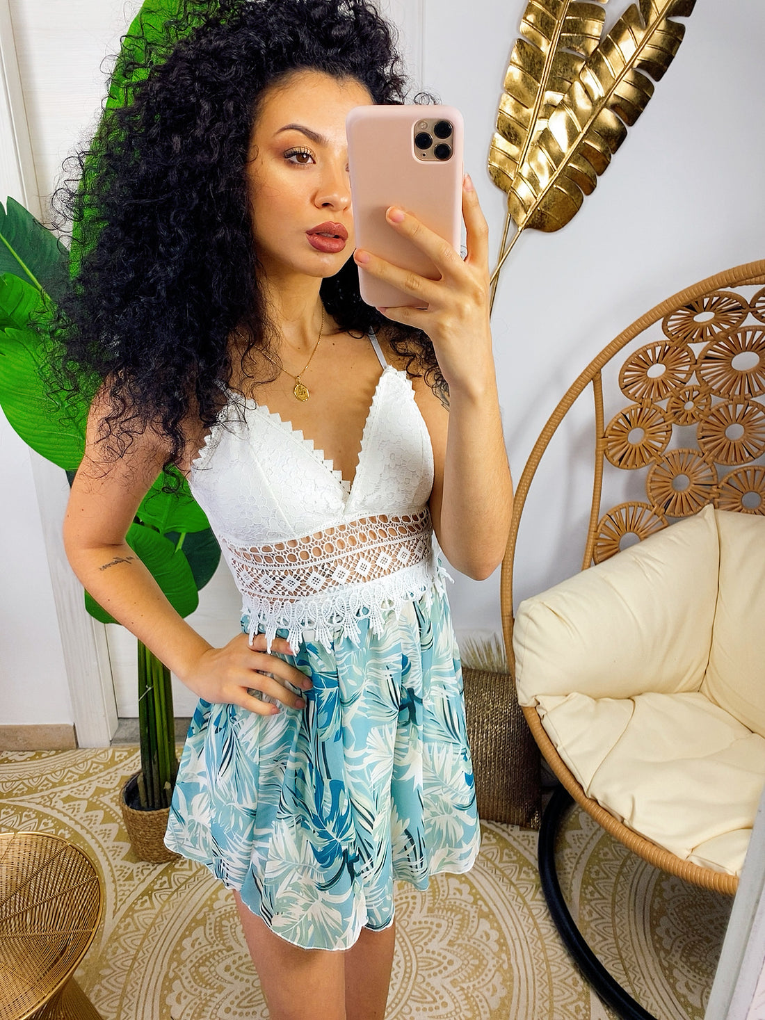 Tutina con pizzo e stampa verde - R.a. Boutique 