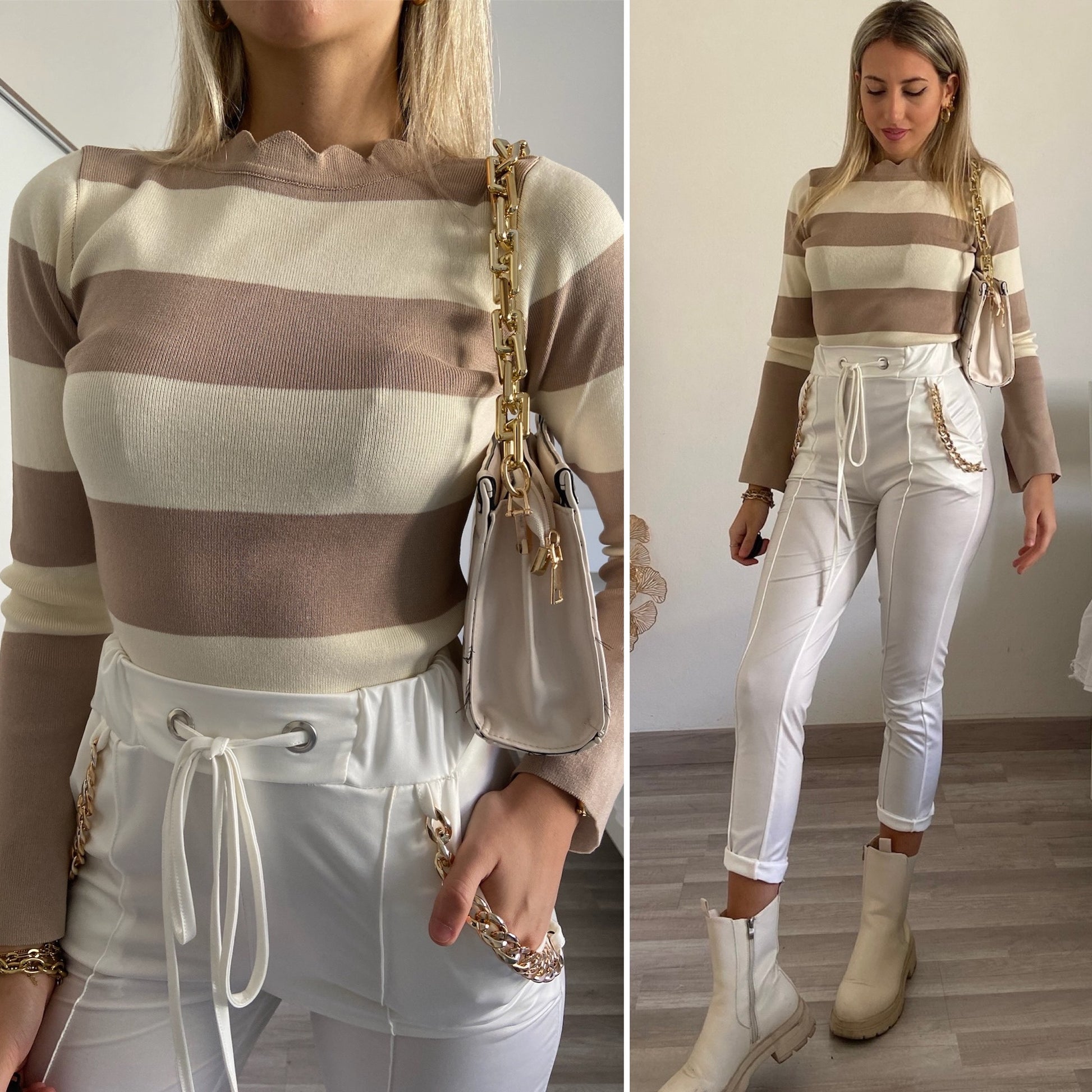 Maglione a righe con spacco nude - R.a. Boutique 