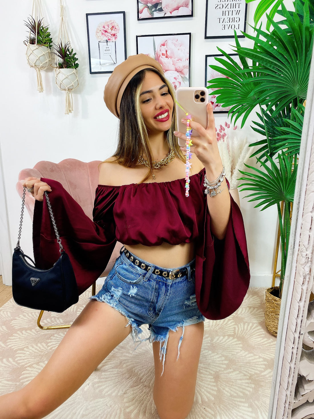 Top in raso manica lunga bordeaux - R.a. Boutique 