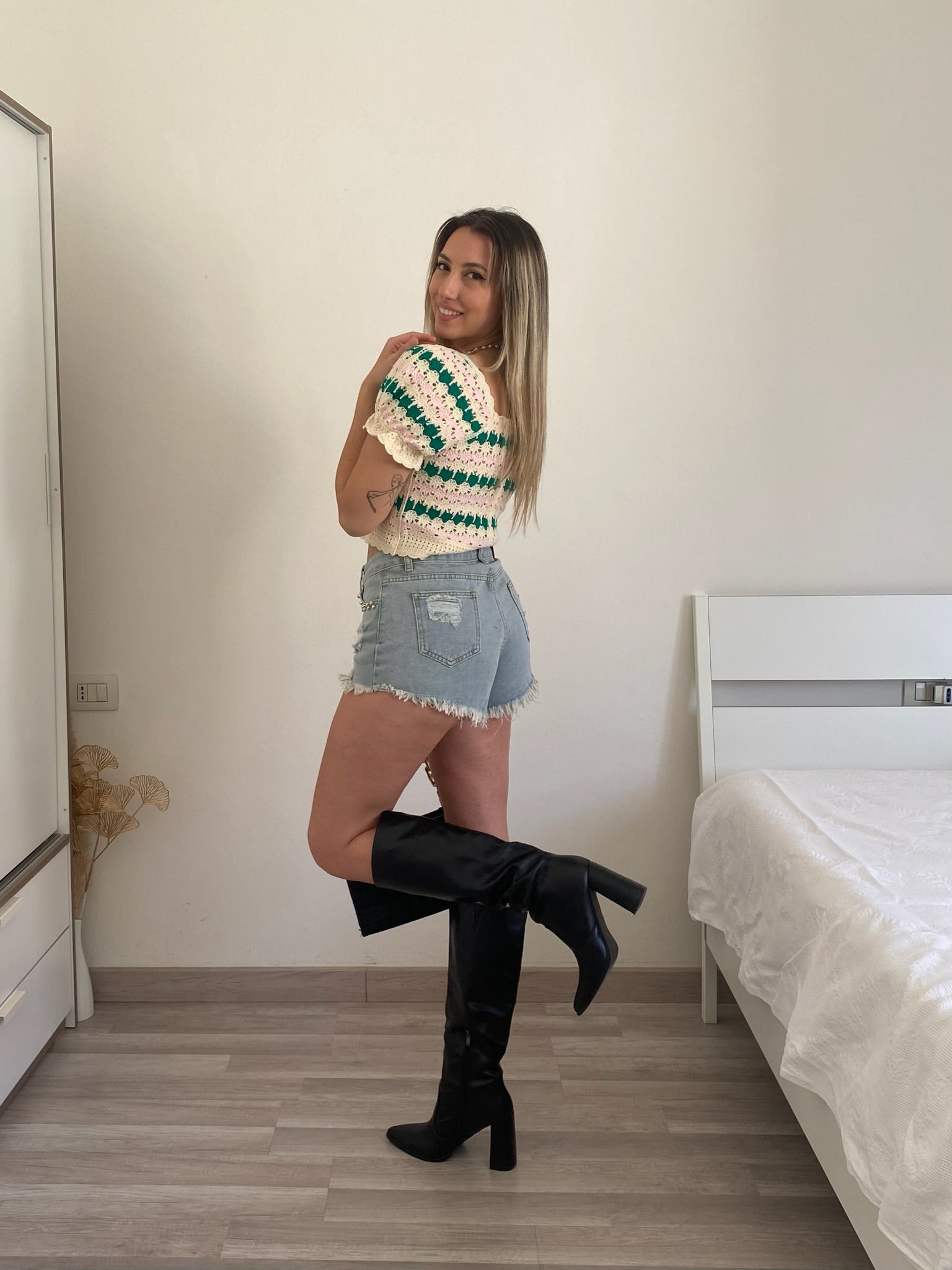 Top macramè rosa verde - R.a. Boutique 