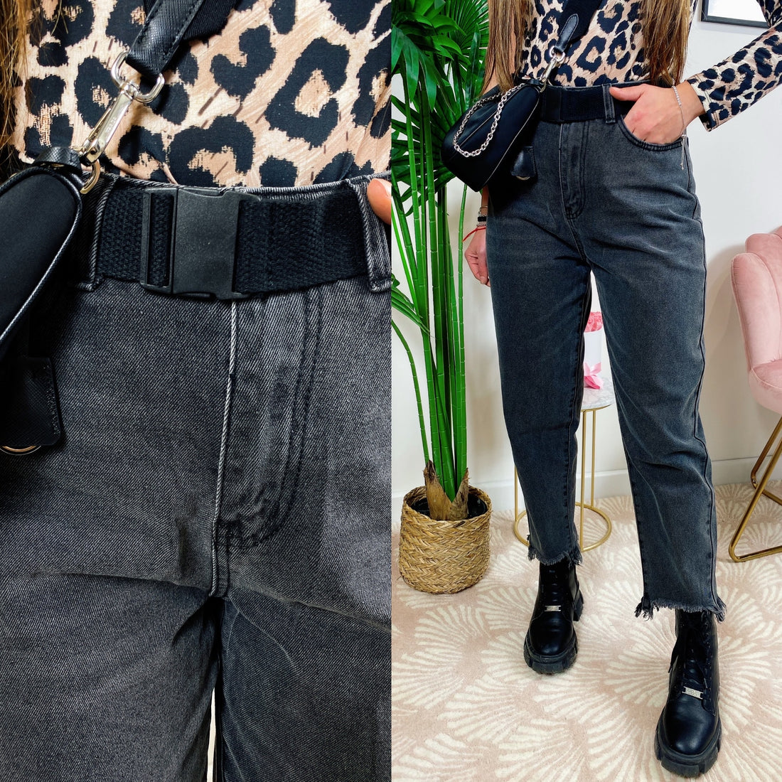 Jeans scuro con cintura sfrangiato - R.a. Boutique 