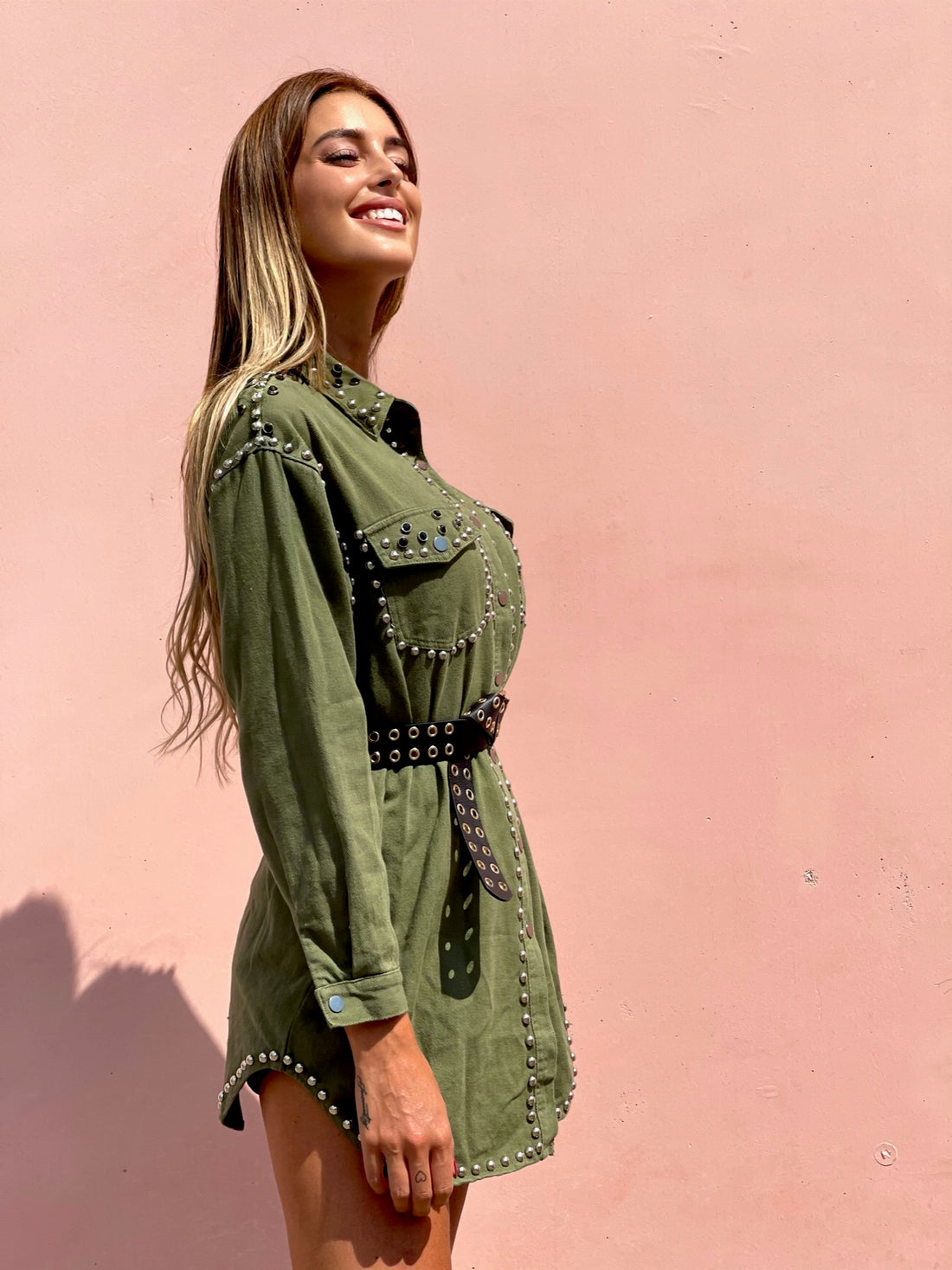 Abito con borchie manica lunga Verde - R.a. Boutique 