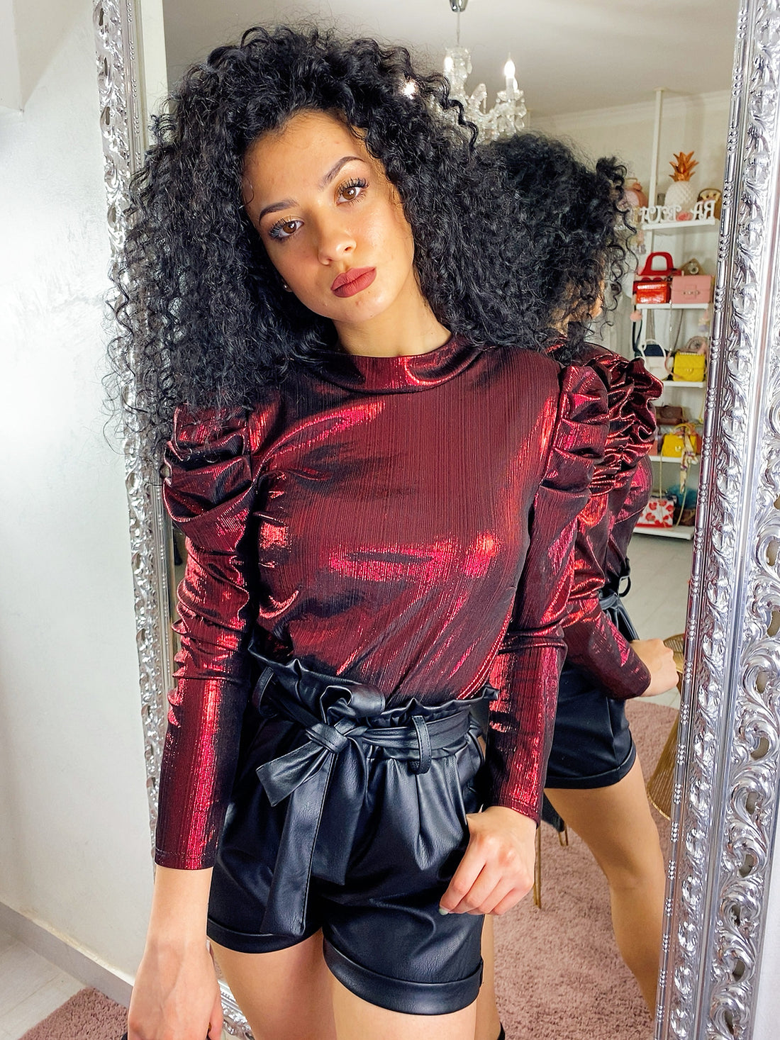 Blusa metal con rouge manica bombata - R.a. Boutique 