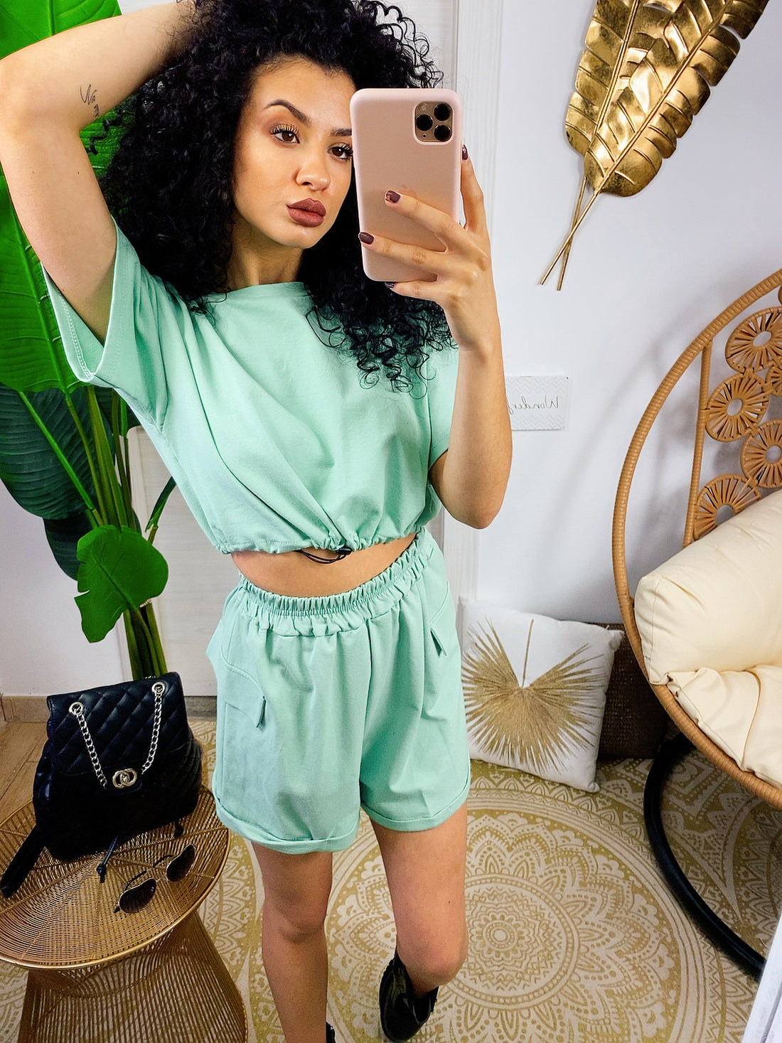 Completo sportivo maglia e short menta - R.a. Boutique 