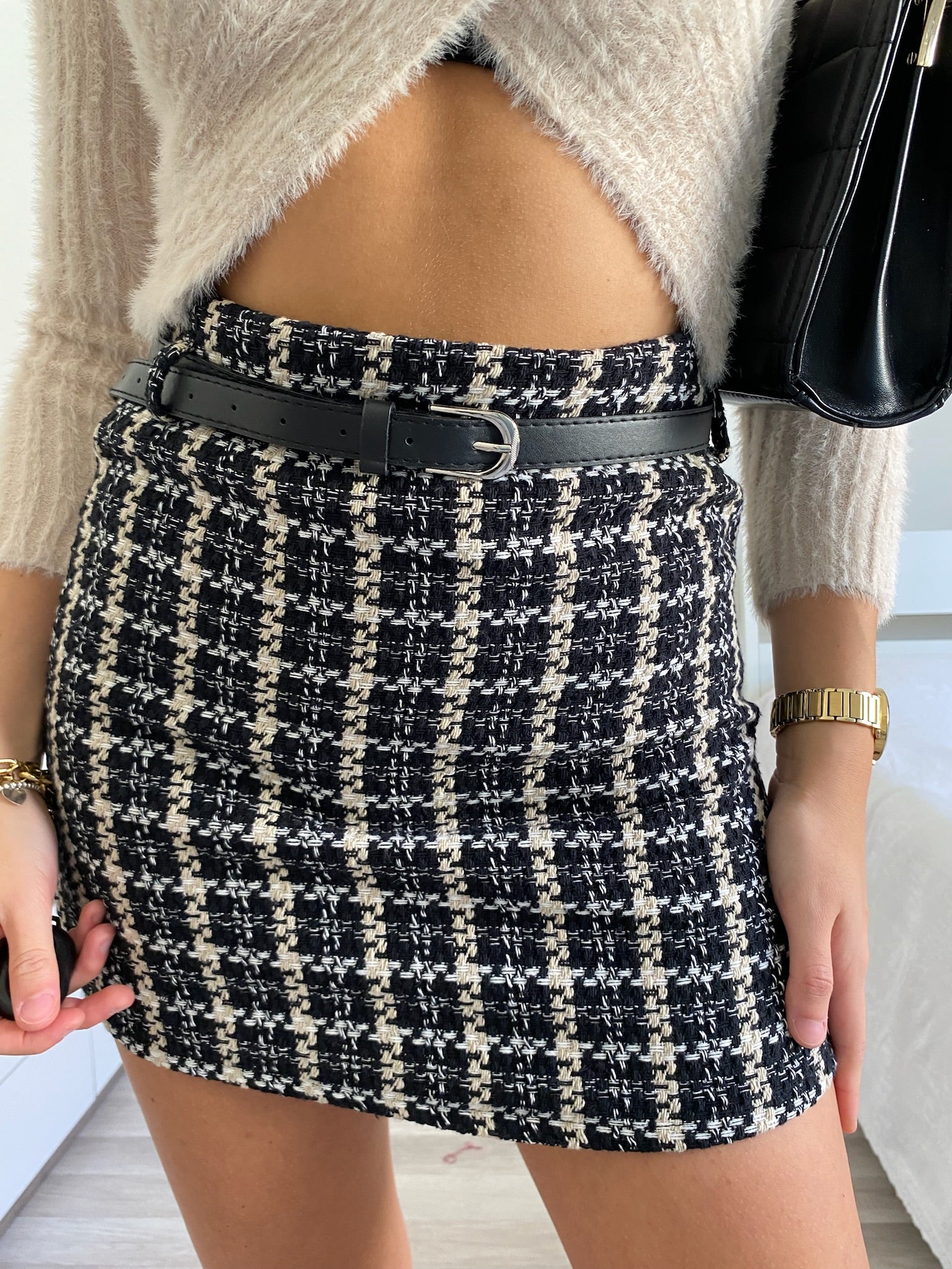 Gonna in tweed nero beige - R.a. Boutique 